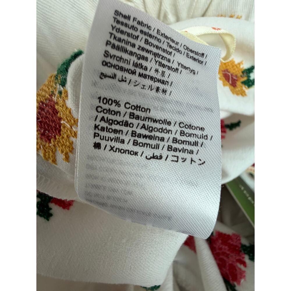 Farm Rio NEW Cross Stitch Flowers Embroidered Pants Off-White, M/L - Picture 10 of 13